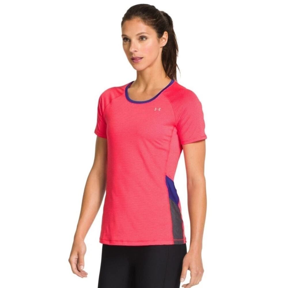 UNDER ARMOUR Womens HeatGear Striped Printed Shirt‎ Coral XL